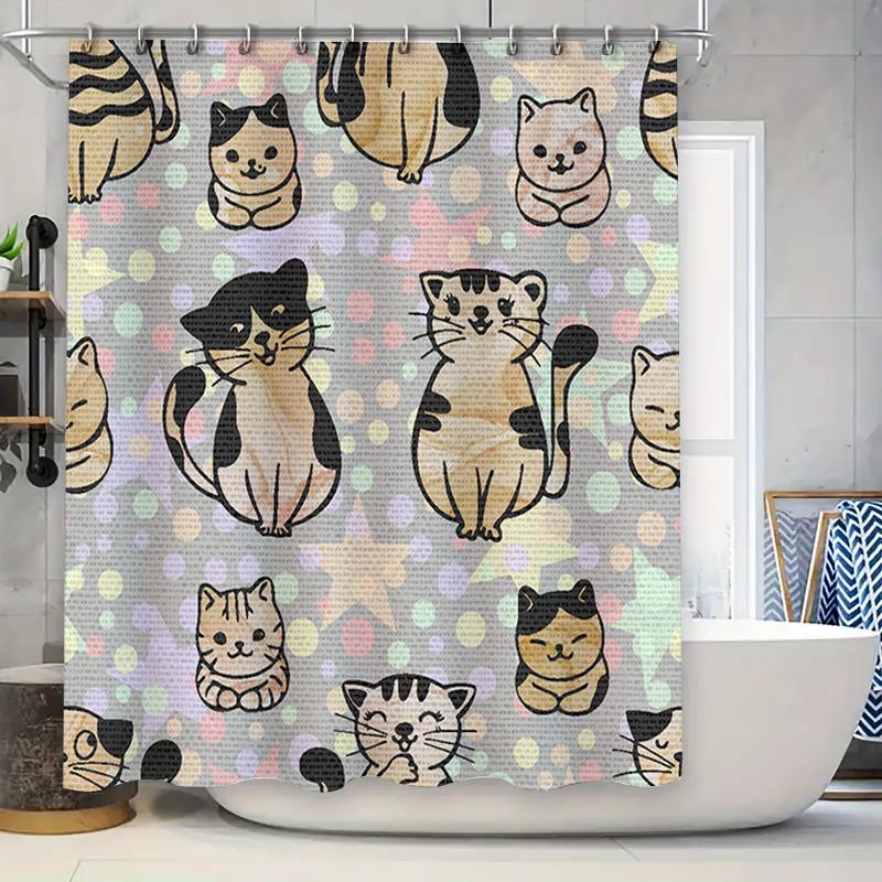 

Animal Printed Shower Curtain Black White Cat Pattern For Bathroom Decor W60H190(CM)-1 Pcs