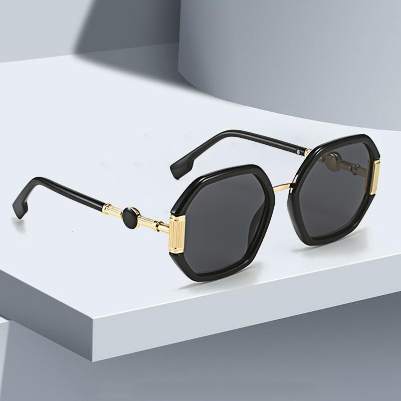 Fashionable Women Sunglasses Unique Octagonal Frame Gradient Lenses Golden Legs Stylish Glasses