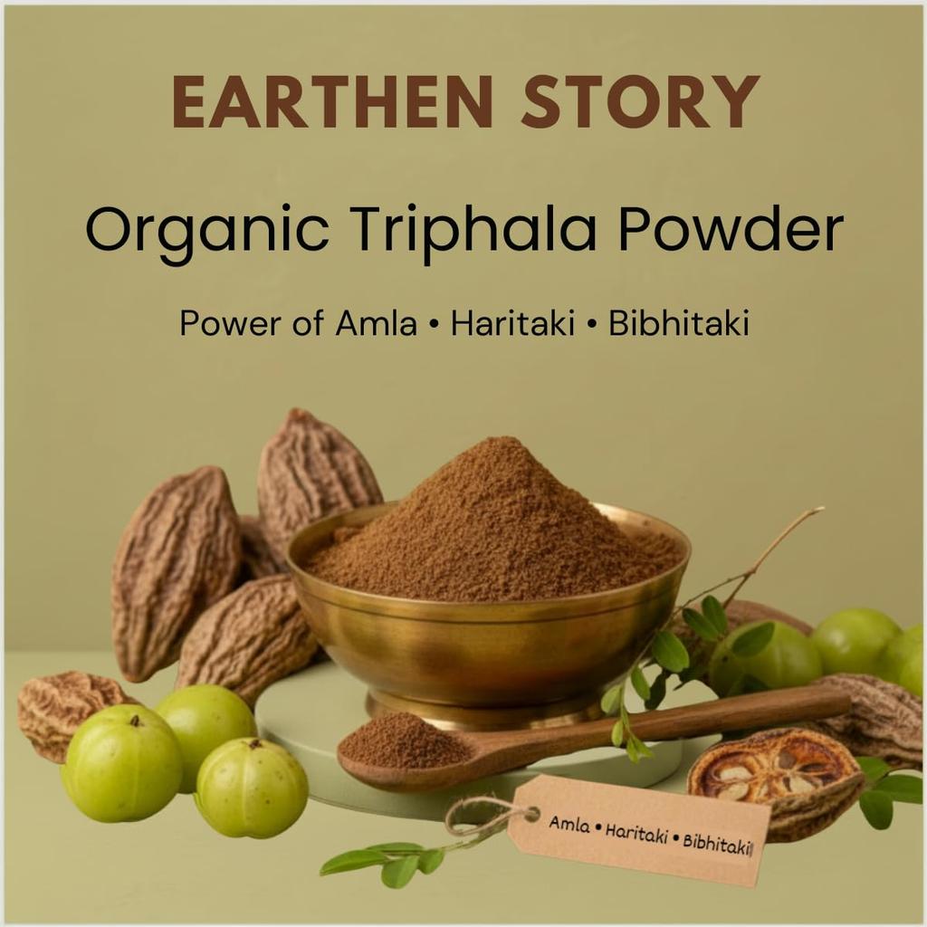 Earthen Story Certified Organic Triphala Powder (200g) | Lab Tested for 180+ Pesticides | Natural Gut Detox & Digestion Support | Amla, Haritaki & B