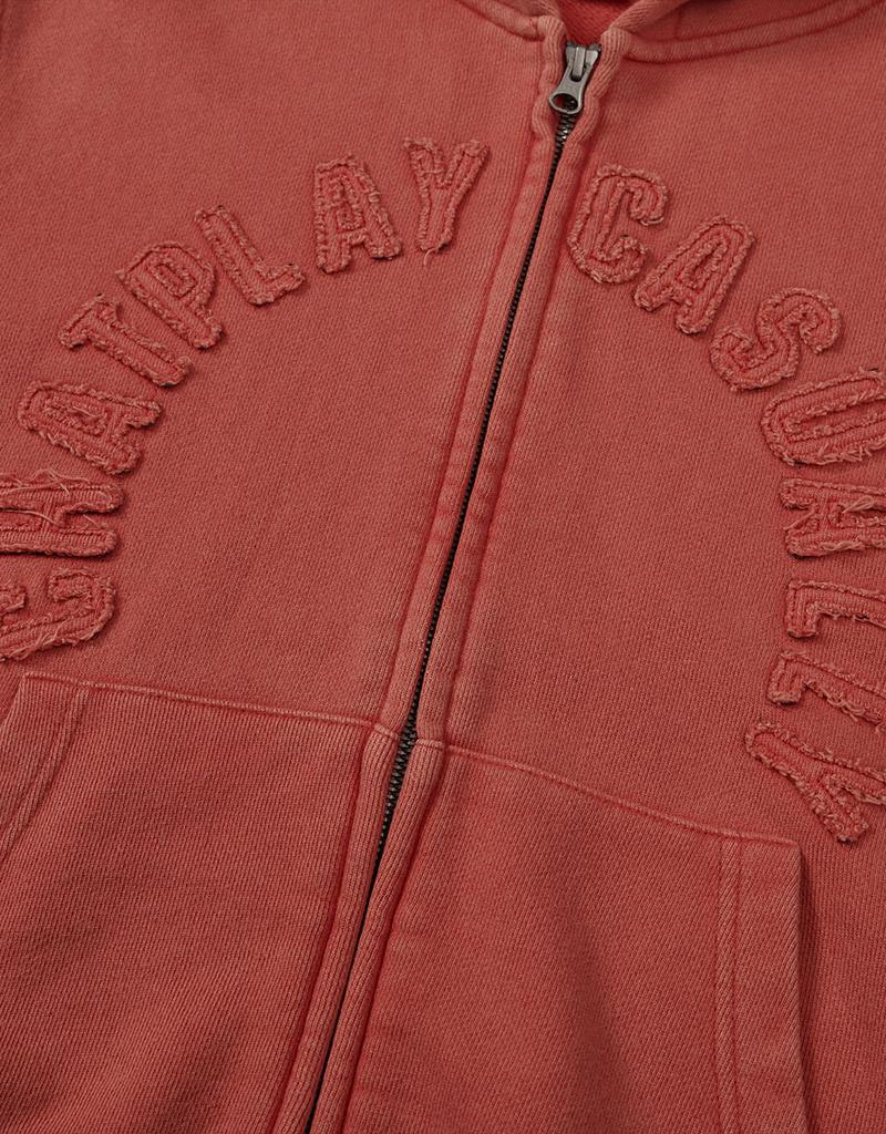 Mmlg [Mmlg] Washed Applique Hood Zipup (Solar Red)