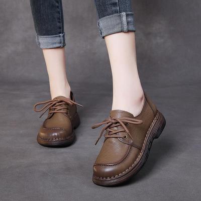 Autumn Women's Retro Lace-Up Genuine Leather Soft Sole Shoes