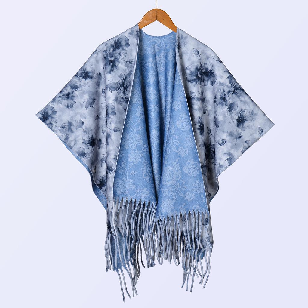 New National Style Ink Double-sided Thickened Shawl with Women's Autumn and Winter Retro High-end Photo Shawl Large Cape