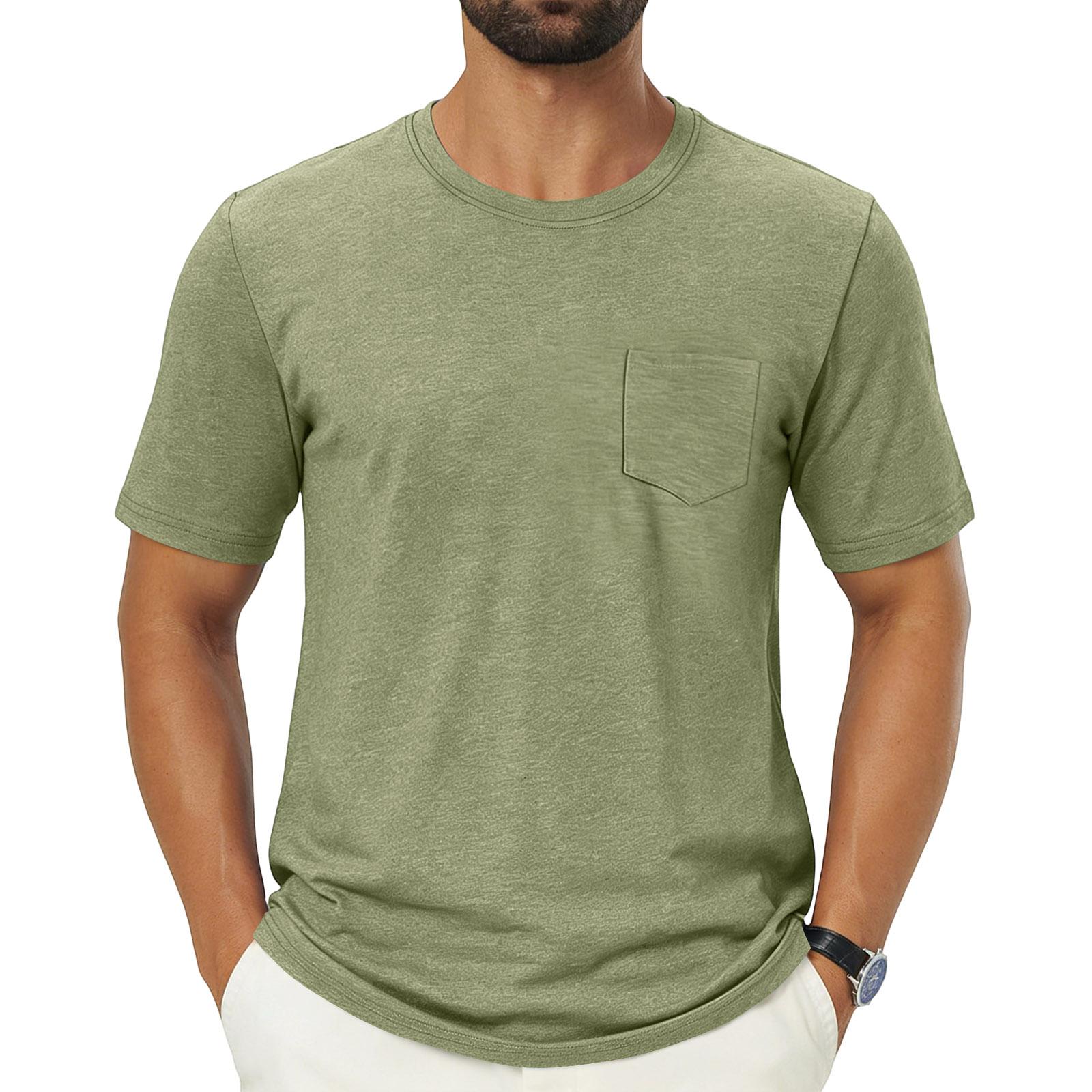 

Mens Short Sleeve Shirts Casual Crew Neck Pocket Design Mens Shirts Short Sleeve Soft Fabric Short Sleeve Shirts for Men L армия зеленый