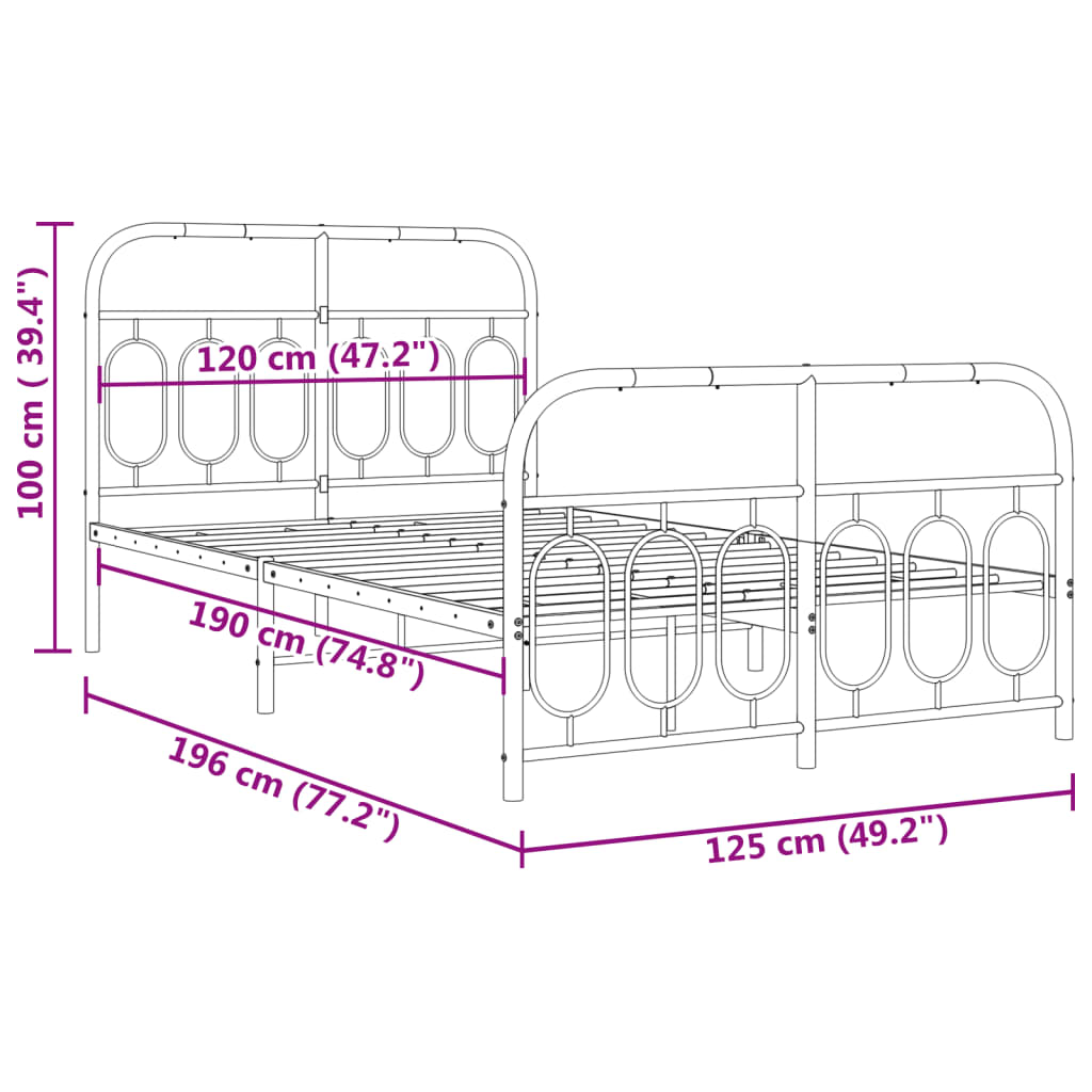 Metal Bed Frame with Headboard and Footboard White 120 x 190 cm