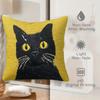 2D Flat- # Black Cat Yellow Linen Throw Pillow Cover Hd Non-Fade Decorative Cushion Case For Home Sofa Bedroom