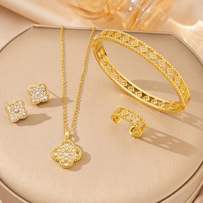 Titanium Steel Four-leaf Clover Necklace Earrings Ring Bracelet Luxurious and High-end Lucky Clover Jewelry
