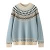 Women's Fair Isle Jacquard Cashmere Sweater - Versatile Round Neck Knit for Autumn/Winter
