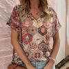 Casual Bohemian Print Women's Short Sleeve V-Neck Top T-Shirt