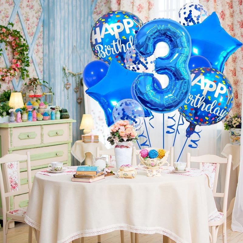 Blue Birthday Balloons Set 32inch Blue Number Stars Foil Ballon Boys Happy Prince Navy Ocean 1st 2nd 3rd 4th Birthday Balloon
