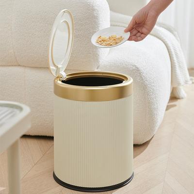 Papelera Moderna Blanca y Negra de Doble Capa con Tapa de Presión para Baño, Oficina y Dormitorio