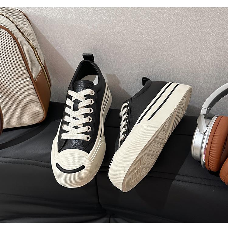 

Виноградная мать тот же 2025 осень и зима новый универсальный круглый носок повседневные спортивные кеды на платформе для увеличения роста белые туфли женские 35 чёрный