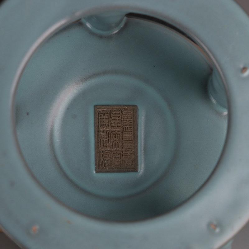 Song Dynasty Ru Kiln Sky Blue Glaze Openwork Incense Burner - Chinese Wénwán Ornament, Antique Porcelain Reproduction.