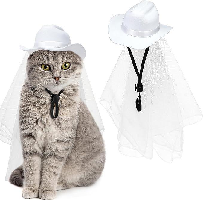 White non-woven cowboy hat, white yarn wedding pet hat, cat and dog wedding white cowboy hat белый