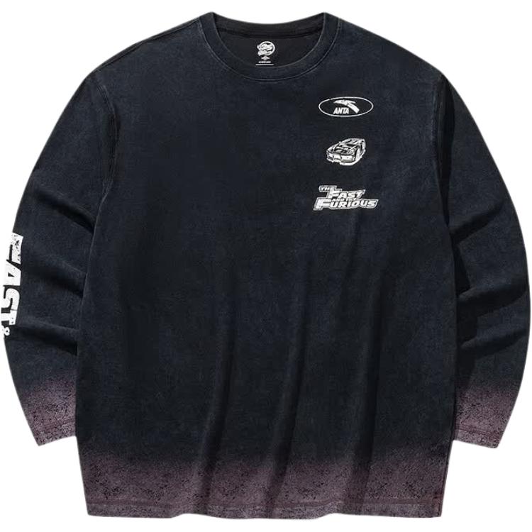 Anta × Fast And Furious Collaboration Gradient Letter Sports Long Sleeve T-Shirt Unisex Tops 172638404-2