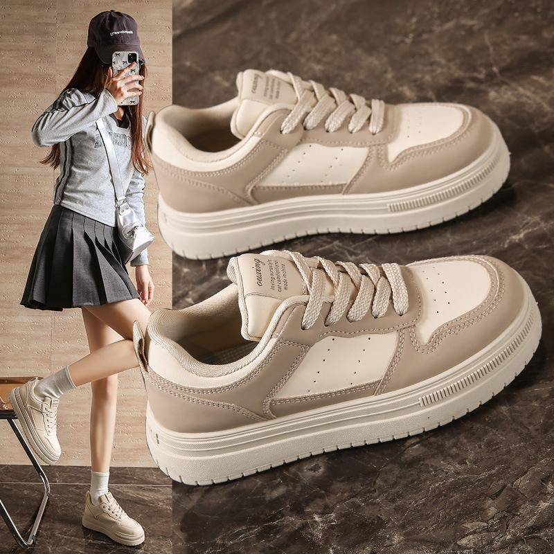 Klobige Plateau-Sneaker für Damen, atmungsaktiv, zum Schnüren, rutschfeste Wanderschuhe, PU-Leder, bequeme Workout-Tennisschuhe, leichte Damen-Sneaker