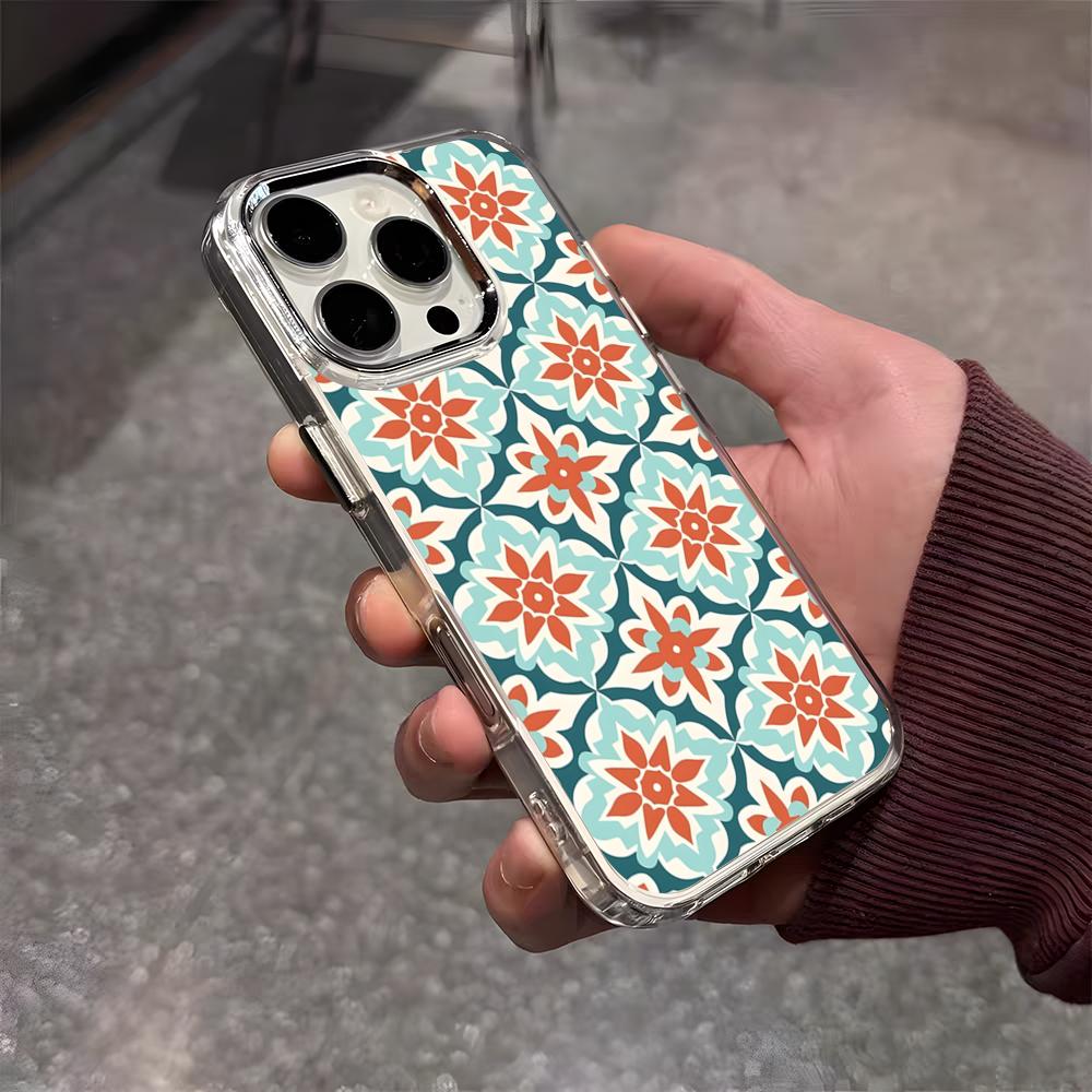 

Muted Moroccan Mosaic Tiles Phone Case For IPhone 17 Air 16 E 15 14 13 12 11 Plus Pro Max Electroplated Transparent Soft Shell iPhone 14