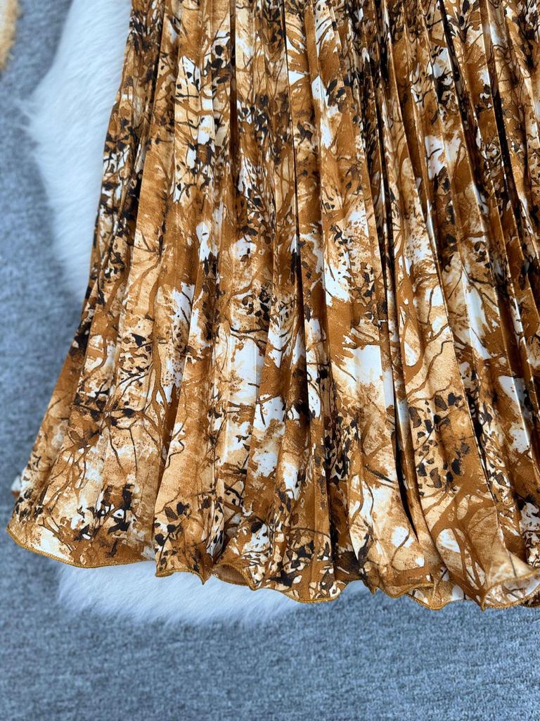 Women's European & American 3D Print A-line Pleated Skirt - Slimming, Versatile, Mid-length for Spring/Summer