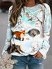 Women's 2024 Sleeves Stitching Fox Print Round Neck Long Sleeve Party Autumn Casual Pullover 3d Printing Casual Fashion Tops