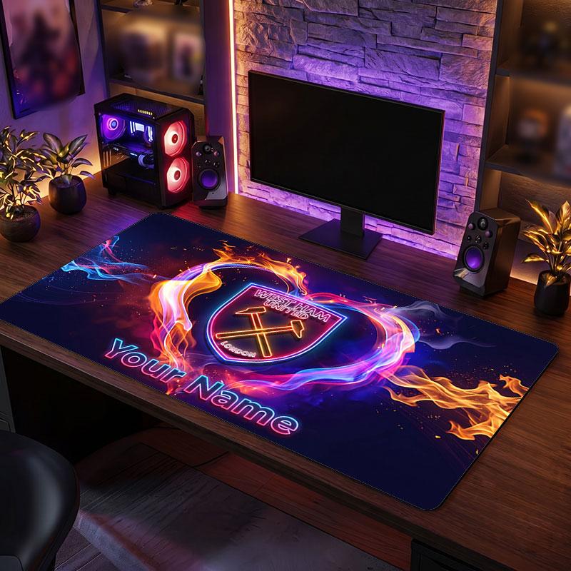 West Ham United football Custom Large Mouse Pad, Personalized Name Text Print, Football Logo Non‑Slip Desk Mat Gaming Gift