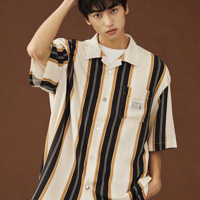 Summer Japanese Old School Shirt Men's Short-sleeved Casual Hawaiian Striped Shirt Men's Summer Casual All-match