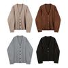 Fall Winter Men Sweater Cardigan V Neck Knit Thick Elastic Long Sleeves Loose Preppy Style Warm Solid Color Knitwear Daily Wear Sweater Coat