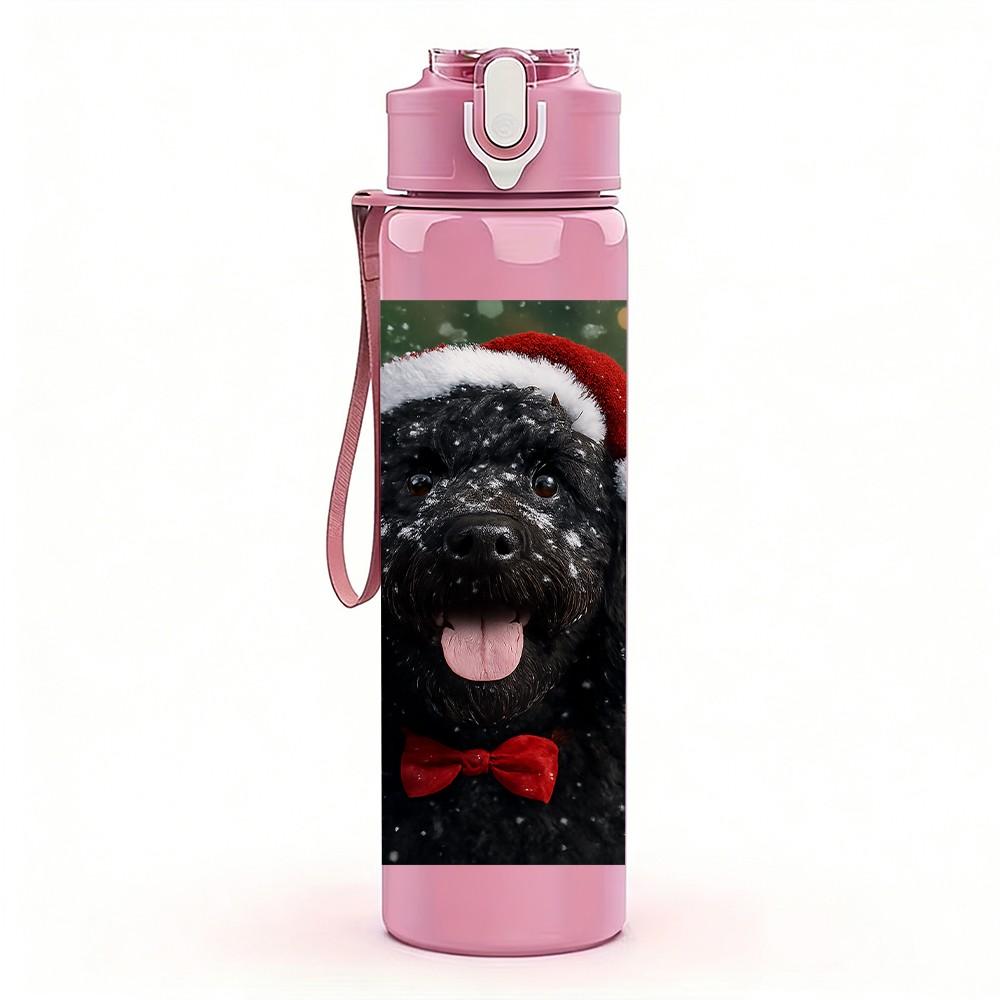 1PC Santa Claus Dog 750ml Color Plastic Sports Water Bottle Leakproof Flip Straw Lid Suitable for Sports Office Home Use