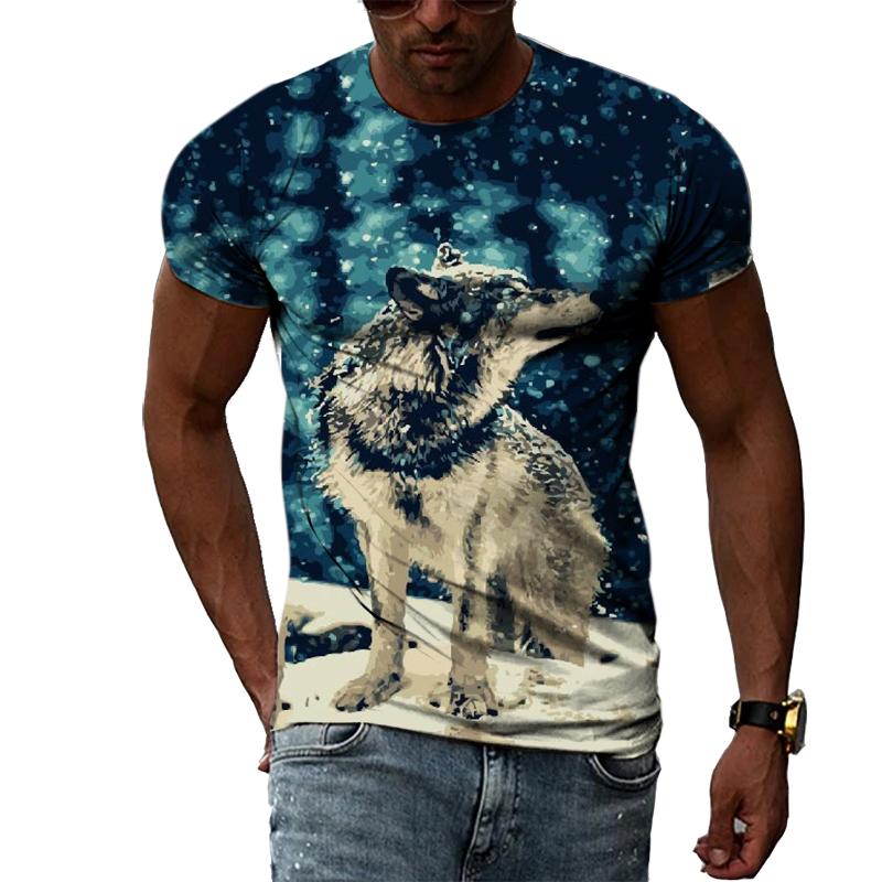 Fashion Hip Hop 3D Animal Wolf Men T-shirt Summer Trendly Casual Personality Printed Graphic T Shirts O-neck Short Sleeve Tees