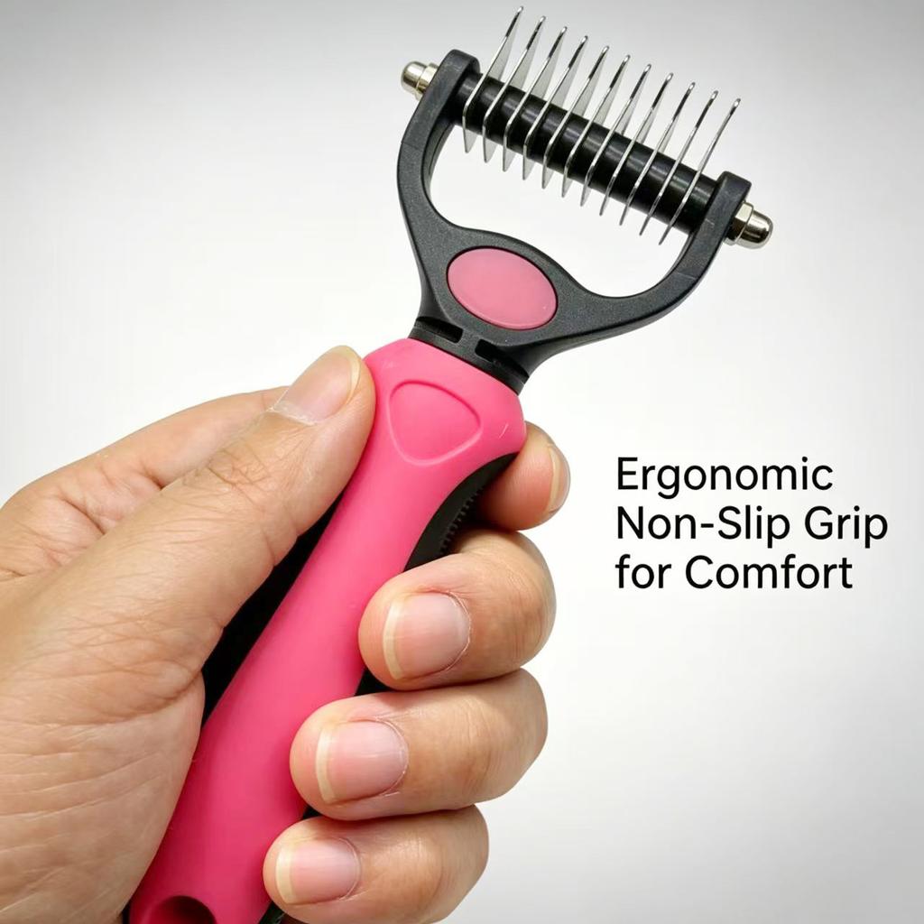 Professional Pet Dematting Brush Double Sided Undercoat Rake for Dogs & Cats Ergonomic Safe Shedding Tool for Whole Pets