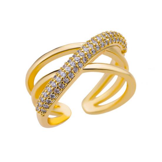Finger Ring Adjustable Open Design Multi-Layer Interlaced Winding Shape Finger Band with Full Rhinestone Inlay Jewelry Gift