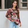 Women's Printed Lightweight Brushed-Cotton Round Neck Top