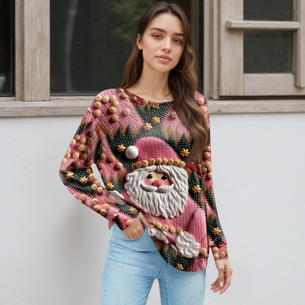 Women's Printed Lightweight Brushed-Cotton Round Neck Top