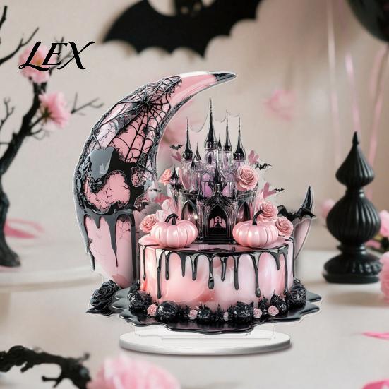 Unique Holiday Party Centerpieces Halloween Dark Style Table Decorations, Acrylic Pink And Black Gothic Centerpiece, Small Craft Gifts Crescent Moon/