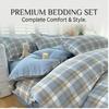 Rugged Pure Cotton Four-piece Set with Unprinted Style, Simple Checkered Pattern, Bed Sheets and Quilt Cover