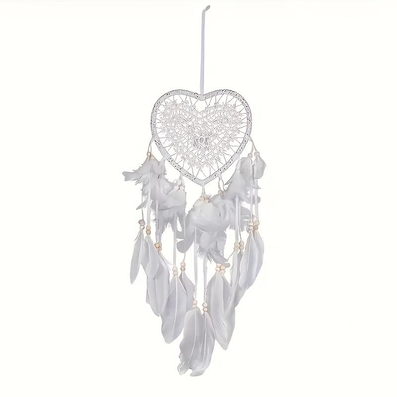 

1Pc Bohemian Wedding Dream Catcher Pendant - Heart-shaped design with feathers and beads, romantic bedroom or living room decoration