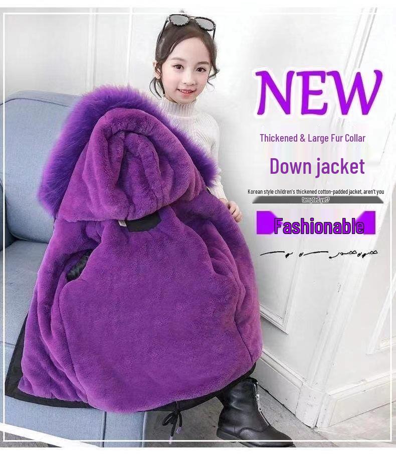 2023 Fashionable Korean Style Girls' Thickened Fleece-Lined Winter Parka Coat