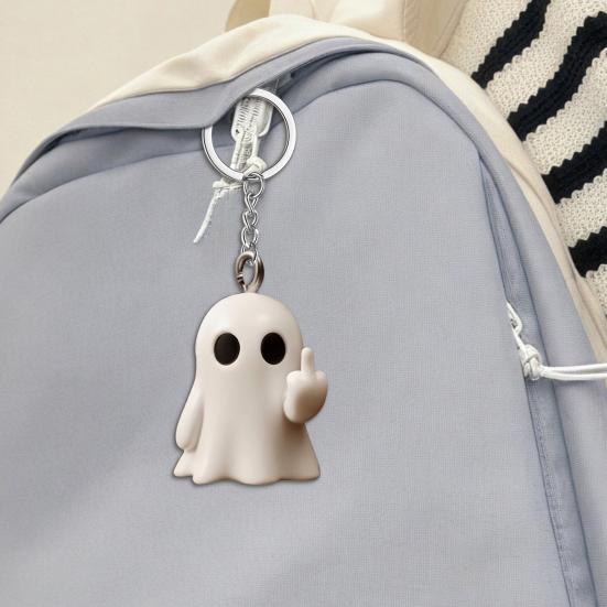 Halloween Keychain Ghost Middle Finger Styling Resin Figurine Key Chain Home Office Desk Festive Decoration