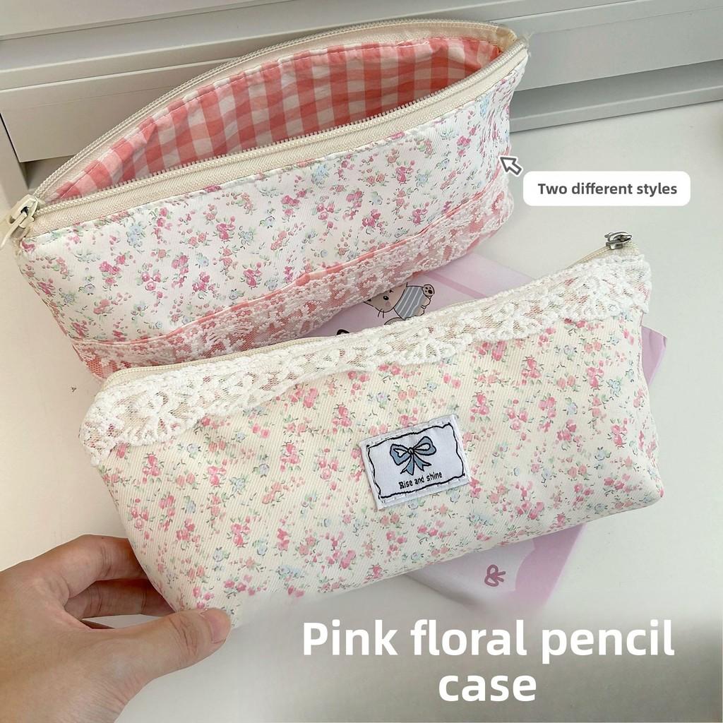 Canvas Floral Pen Case For Girls With Large Capacity And Cute Design For School And Office Use