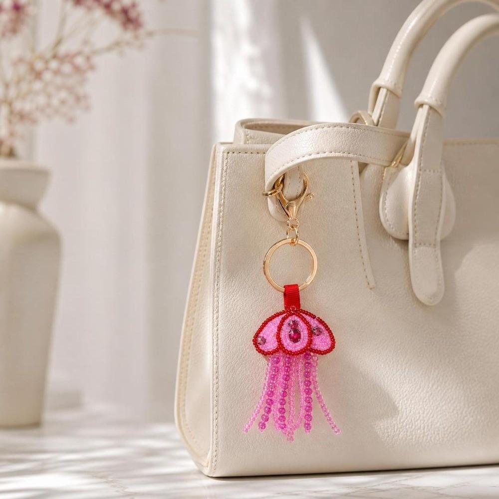 Soft Fabric Jellyfish Patch Keychain Handmade Bag Charm Teens Ladies Craft Lovers