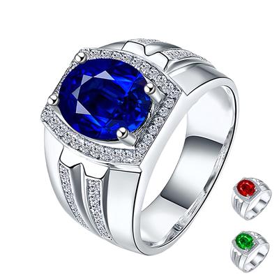 Hot Selling Men's Diamond Blue Sapphire Ring - 18K Gold Plated
