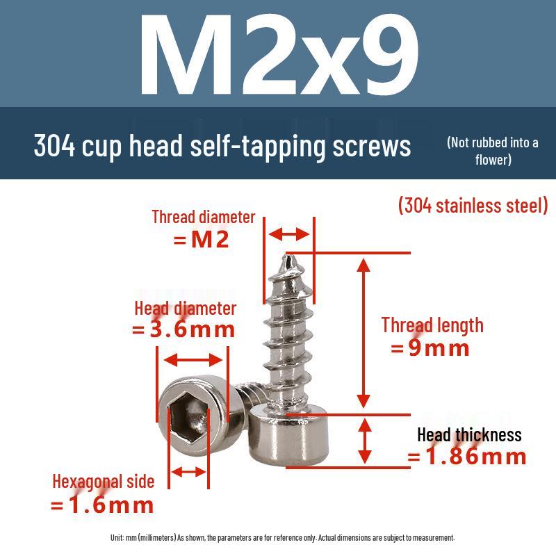 304 Pan Head Self-Tapping Coarse Thread Screw M1.7-M6 with Hex Socket