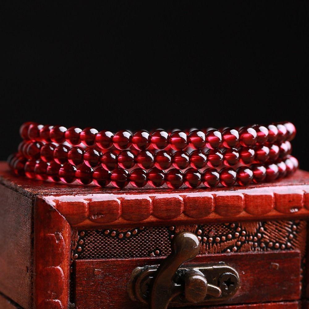 Flower Red Beaded Bracelet Calabash Beads Bangles Vintage Lucky Pendant Bracelet  Gift