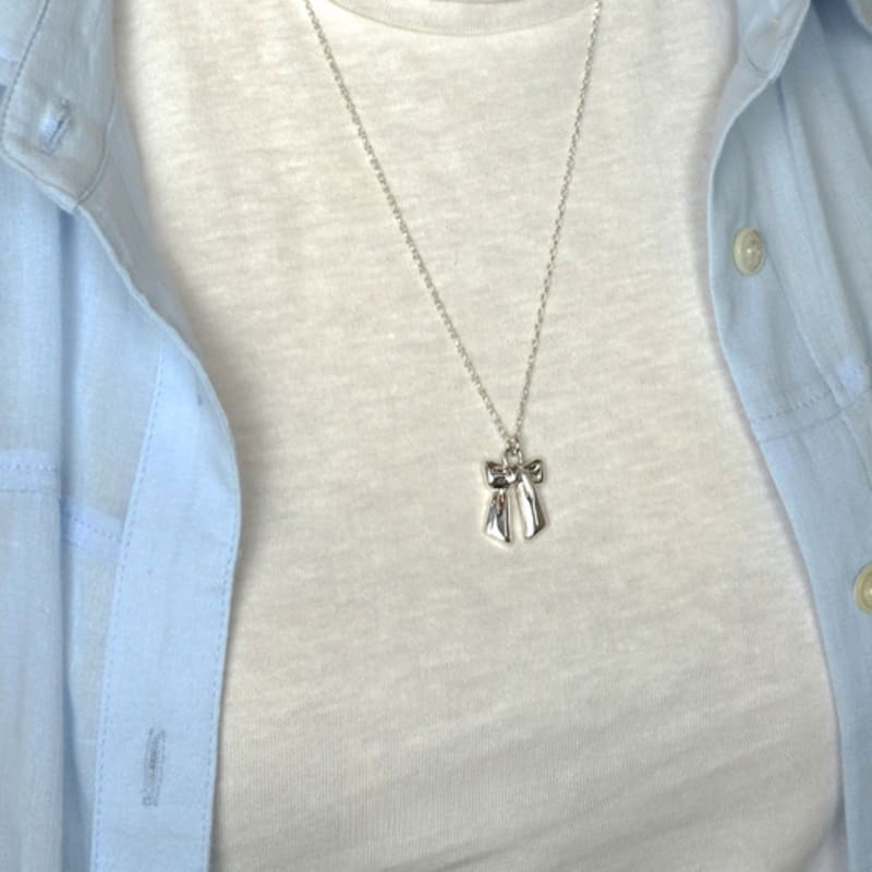 

LAYOVV [Silver925] Big ribbon necklace Silver