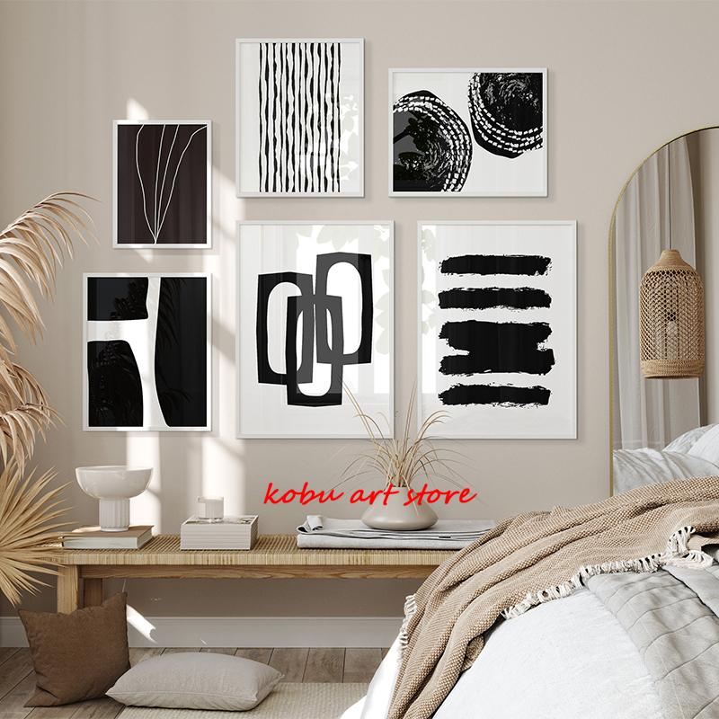 Black and White Abstract Poster Print Canvas Painting Minimalist Modern Neutral Wall Art Picture for Living Room Home Decor