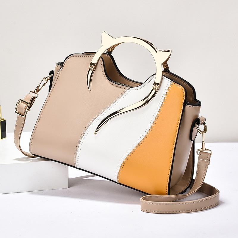 Chic Contrast Color Splicing Design Ladies Handbag, Stylish Multi-purpose Top Handle Shoulder Crossbody Casual Bag For Weekend Outings