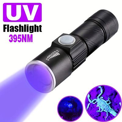 1pc recarregável zoomable uv lanterna luz negra 395nm, detector de lanterna ultravioleta para manchas de urina de animais de estimação, cura de resina, caça de escorpiões