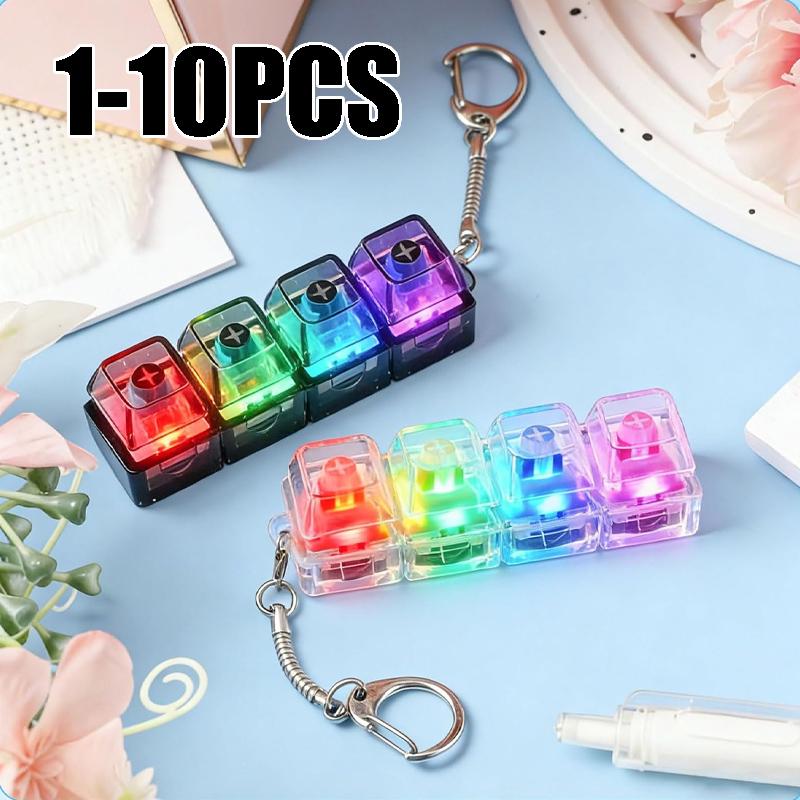 Led Light-Up Keychain Keyboard Clickable Button Fidget Toy For Stress Anxiety Relief Portable Desk Accessory Office Decor Gift