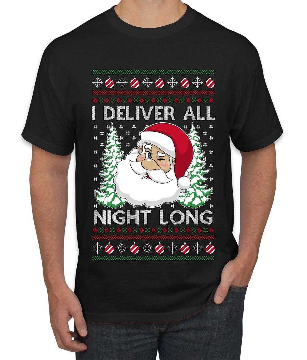 Deliver All Night Long Couples Matching Ugly Christmas Men s T- Shirt XL