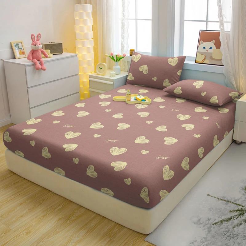 1 Einfaches Modernes Herzförmiges Bedrucktes Mattes Spannbettlaken, Schlafzimmer Bedruckte Bettdecke, Bettwäsche (Ohne Kissenbezüge)