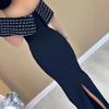 Summer new one-word shoulder bandage dress sleeveless diamond socialite slim slim slim dress sexy dress