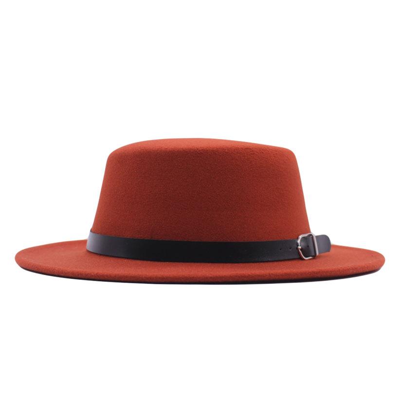 European and American new flat-brimmed flat-top hat woolen top hat women's fashion black belt jazz hat Panama hat